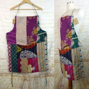 SERRV Sari Patchwork Apron One Size Colorful Upcycled Cotton Hand Stitching Boho